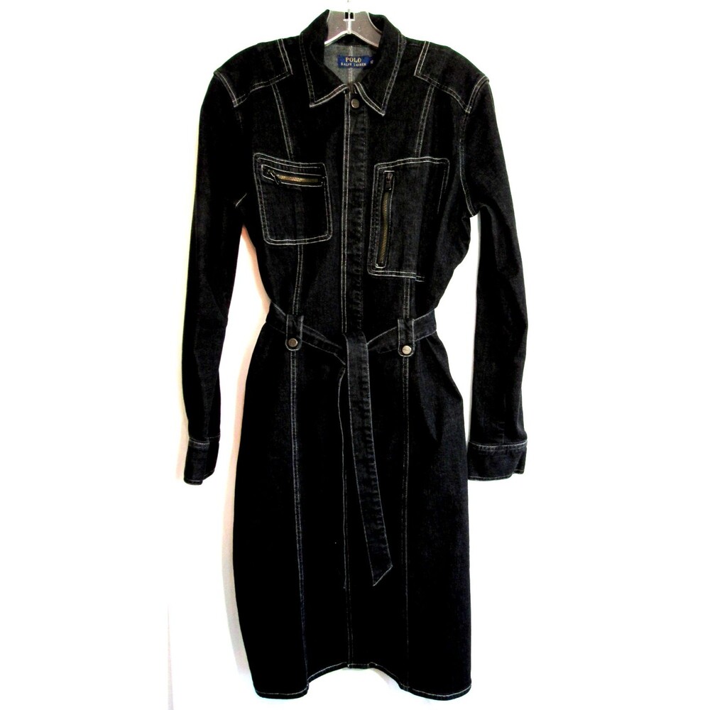 Polo Ralph Lauren Black Denim Button Down Long Sleeve Shirt Dress Size 12 EUC